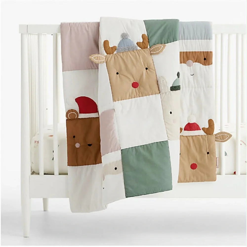 Organic Cotton Embroidered Baby Crib Quilt- Crate Barrel Exclusive New